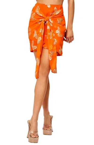 Ciebon Cora Metallic Knot Miniskirt In Orange