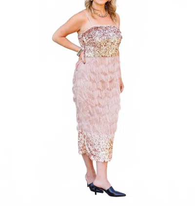 Ciebon Dreams Sequin Fringe Dress In Champagne In Pink