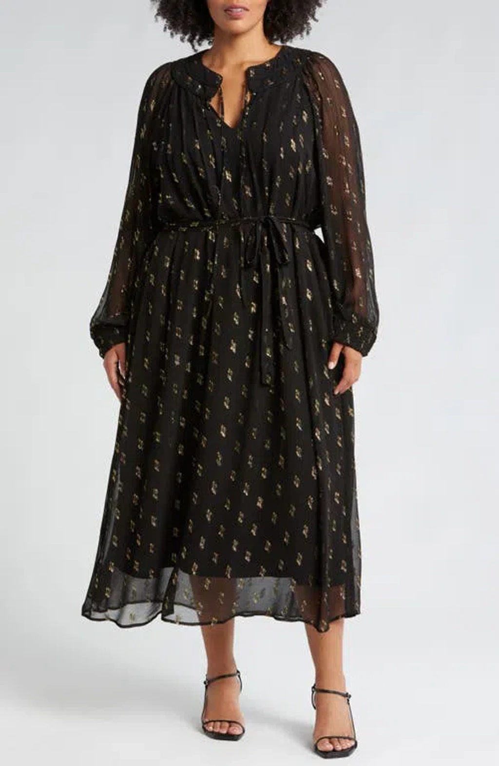 Ciebon Elena Metallic Long Sleeve Maxi Dress In Black | ModeSens