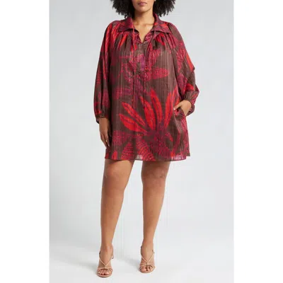 Ciebon Elisa Long Sleeve Minidress In Cocoa/red