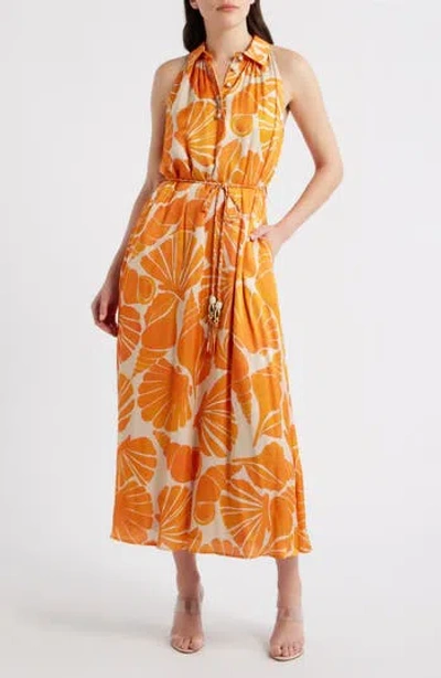 Ciebon Elmo Shell Print Midi Dress In Orange