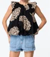 Ciebon Embroidered Bubble Sleeve Blouse In Black/cream In Black