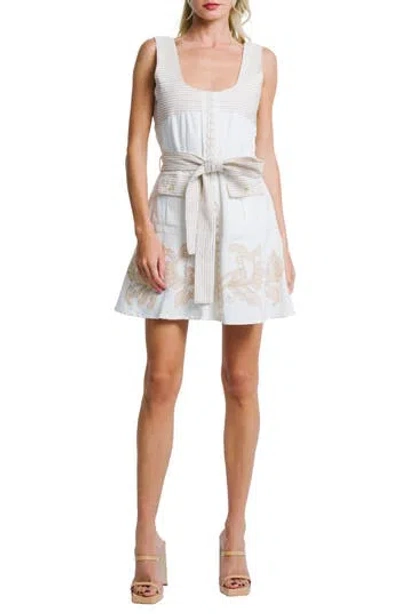 Ciebon Embroidered Fit & Flare Minidress In White
