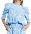 Ciebon Embroidered Puff Blouse In Blue In Blue