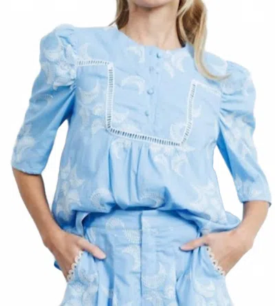 Ciebon Embroidered Puff Blouse In Blue