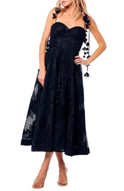 Ciebon Emilia Bustier Lace Midi Cocktail Dress In Black