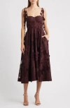 Ciebon Emilia Bustier Lace Midi Cocktail Dress In Brown