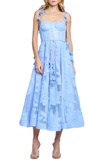 Ciebon Emilia Bustier Lace Midi Cocktail Dress In Dusty Blue