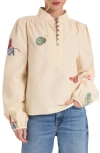 Ciebon Emmy Nature Embroidered Cotton Popover Top In Cream