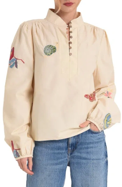 Ciebon Emmy Nature Embroidered Cotton Popover Top In Cream