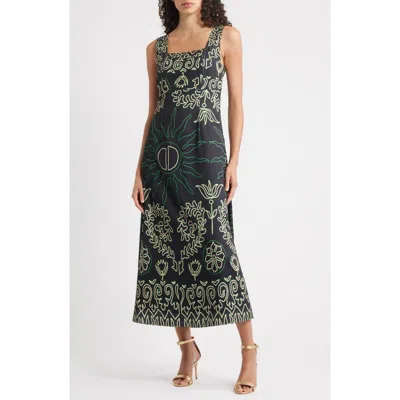 Ciebon Enza Floral Print A-line Dress In Green