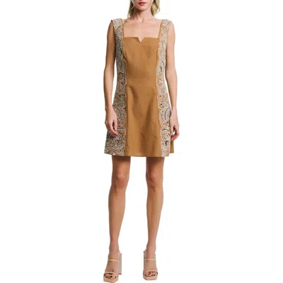 Ciebon Eviana Embroidered Detail Cotton Minidress In Brown