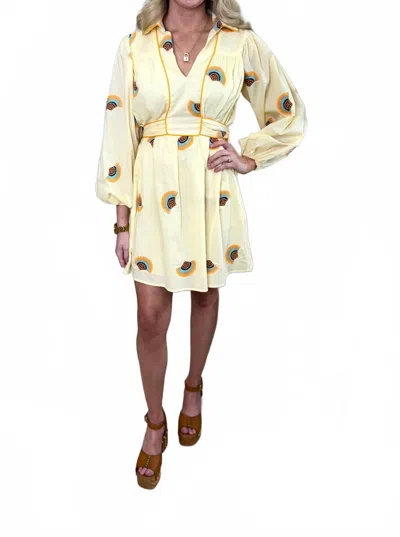 Ciebon Fan Embroidery Fit & Flare Dress In Yellow Multi