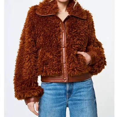 Ciebon Faux Fur Bomber Jacket In Brown
