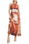 Ciebon Floral Halter Maxi Sundress In Brown