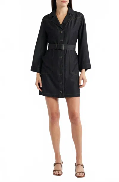 Ciebon Franny Denim Button Down Mini Dress In Black In Burgundy