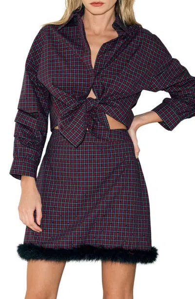Ciebon Galli Embellished Plaid Shirt In Purple