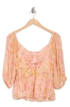 Ciebon Geena Knot Front Peplum Top In Pink