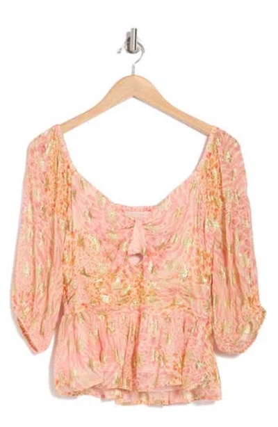 Ciebon Geena Knot Front Peplum Top In Pink
