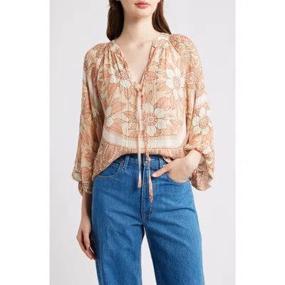 Ciebon Gefina Floral Metallic Stripe Georgette Top In Multi