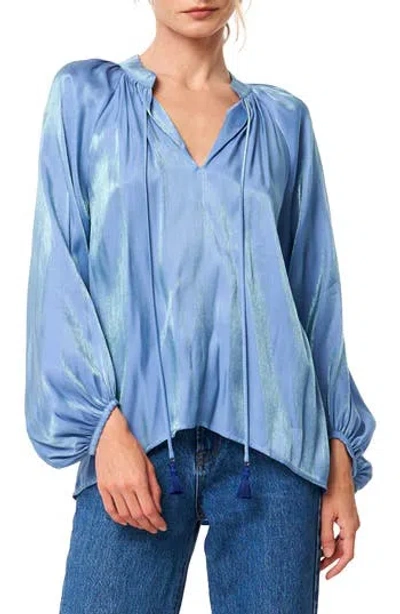 Ciebon Gefina Shimmering Tie Neck Top In Blue