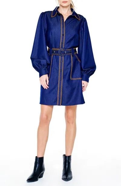 Ciebon Gelso Stitch Belted Denim Dress In Blue
