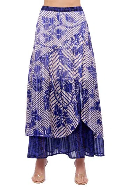 Ciebon Gloria Scarf Print Maxi Skirt In Blue
