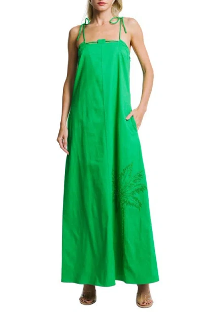 Ciebon Hattie Beaded Stretch Cotton Blend Maxi Sundress In Green