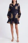 CIEBON INA LONG SLEEVE EMBROIDERED SHIRT DRESS IN NAVY TAN