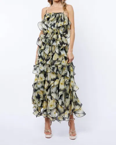 Ciebon Irina Structured Ruffle Cocktail Midi Dress In Black In Multi