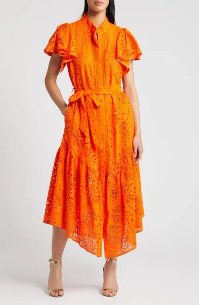 Ciebon Isabella Cotton Eyelet Maxi Shirtdress In Orange