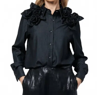 Ciebon Ivan 3d Flowers Denim Shirt In Black