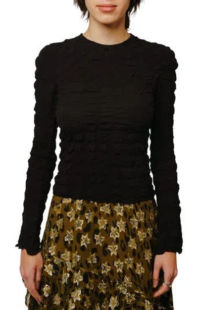 Ciebon Janet Smocked Long Sleeve Top In Black