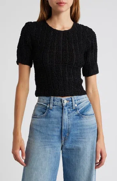 Ciebon Janet Texture Puff Sleeve Crop Top In Black
