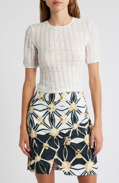 Ciebon Janet Texture Puff Sleeve Crop Top In White