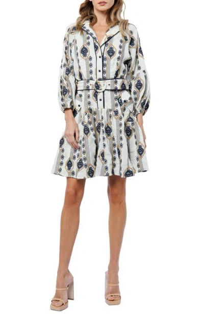 Ciebon Jasper Embroidered Long Sleeve Belted Shirtdress In Multi