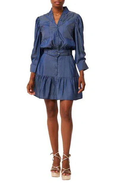 Ciebon Jaya Belted Long Sleeve Minidress In Blue