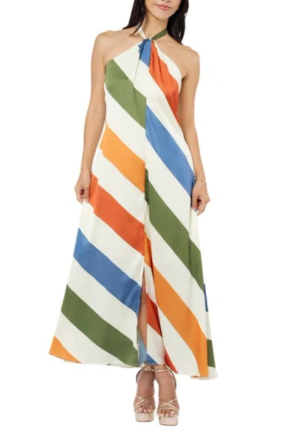 Ciebon Jayla Diagonal Stripe Halter Dress In Multi