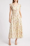 Ciebon Jennsen Metallic Flutter Sleeve Maxi Dress In Almond