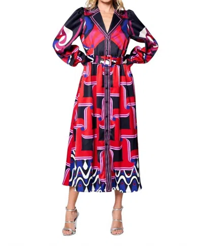 Ciebon Jessenia Engineered Swirl Shirt Dress In Red/multicolor