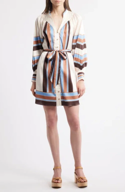 Ciebon Jessie Stripe Long Sleeve Shirtdress In Brown Multi