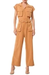 Ciebon Joelle Cap Sleeve Jumpsuit In Tan
