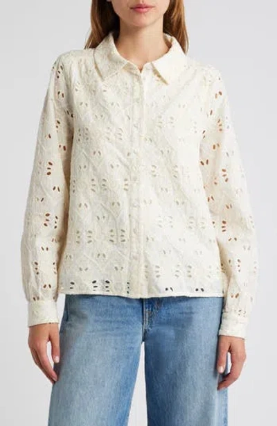 Ciebon Joji Eyelet Button-up Shirt In White