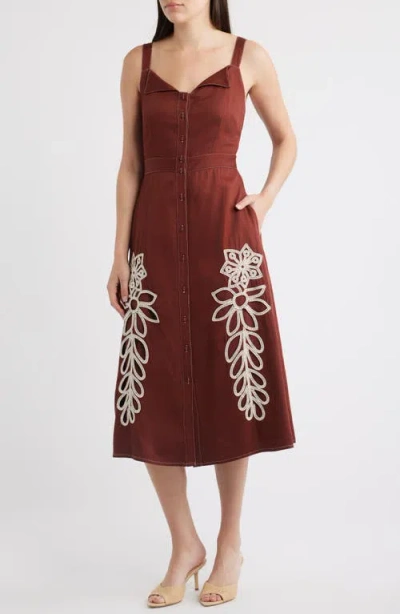 Ciebon Joy Embroidered A-line Dress In Brown