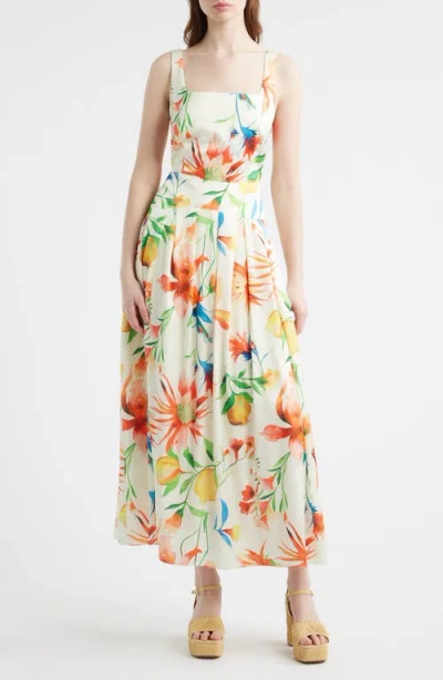 Ciebon Juno Floral Print Midi Dress In Multi