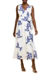 Ciebon Kaiden Embroidered Tie Belt Maxi Wrap Sundress In Off White/blue