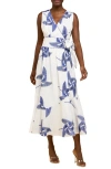 Ciebon Kaiden Embroidered Tie Belt Maxi Wrap Sundress In Off White/blue
