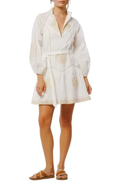 Ciebon Karmine Embroidered Ladder Stitch Long Sleeve Minidress In White
