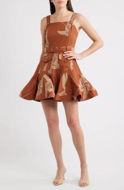 Ciebon Kenny Embroidered Minidress In Brown