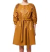CIEBON KINNA EMBROIDERED FAUX LEATHER SHIRT DRESS IN TAN